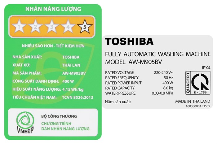 Máy Giặt Toshiba 8kg AW-M905BV(MK)